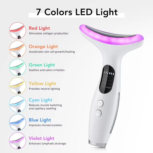 Neck Face Beauty Device 7 Color LED Lights Neck Beauty Vibration Massage Reduce Double Chin Anti-Wrinkle Facial Lifting Massager