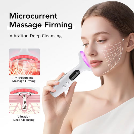 Neck Face Beauty Device 7 Color LED Lights Neck Beauty Vibration Massage Reduce Double Chin Anti-Wrinkle Facial Lifting Massager